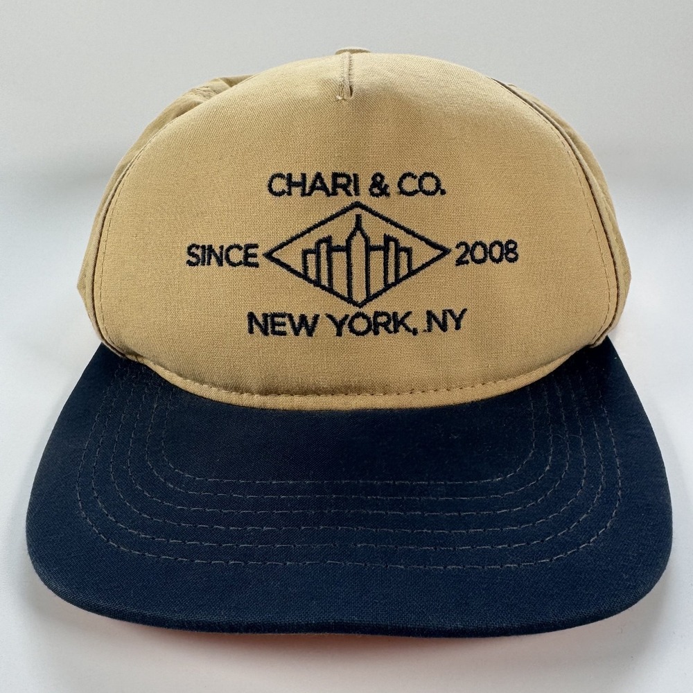 CHARI & CO New York, NY Baseball Snapback Hat Cap Bicycle Cycling Tan Blue USA